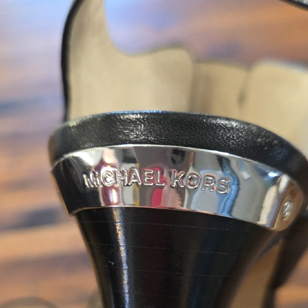 Michael Kors Black Leather Ankle Strap Heeled Sandals - Picture 6 of 11